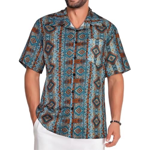 Hawaiian Shirt for Men Short Sleeve Floral Button Down Tops Summer Beach Outfit with Pocket(Orange Stripe, S)