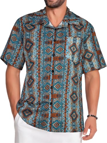 Image of Men Hawaiian Shirt Short Sleeve Summer Beach Button Down Shirts with Pocket