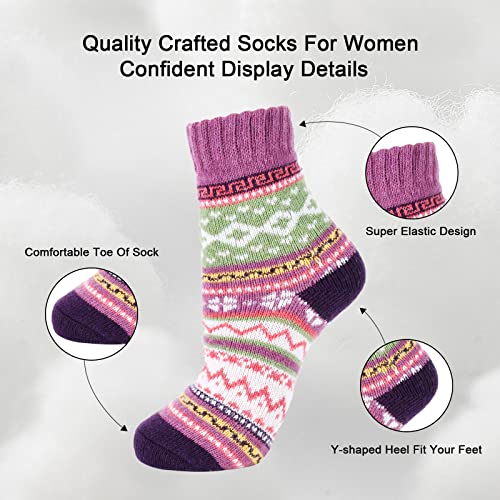 Image of YANGYANG 5 Pairs Winter Warm Thick Crew Knit Socks for Women, Christmas Gifts, Stocking Stuffers