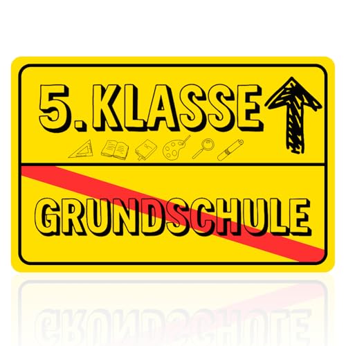 Generisch Ortsschild Poster 5. Klasse Einschulung Schulwechsel Geschenk Kinder Deko Schild Gelb Schwarz Rot Grundschule Abschied Schultüte 5. Klasse Geschenk Junge Mädchen Din A4 Wandbild