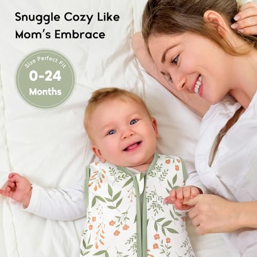 Image of Yoofoss Baby Sleep Sack 12-18 Months 0.5 TOG Baby Wearable Blanket, 100% Organic Cotton Infant Toddler Sleeping Sack 2-Way Zipper Lightweight Sleep Sack, Flower