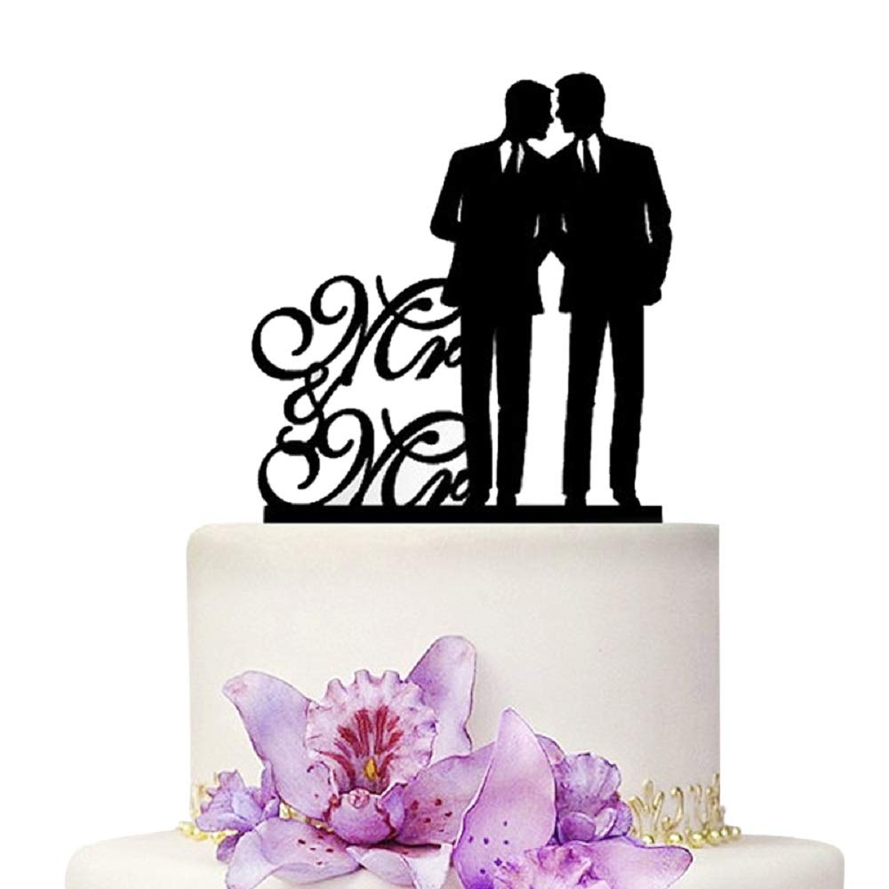 Mr And Mr Gay Wedding Cake Topper Acrylic Silhouette Couple Groom and Groom Wedding Party Decorations