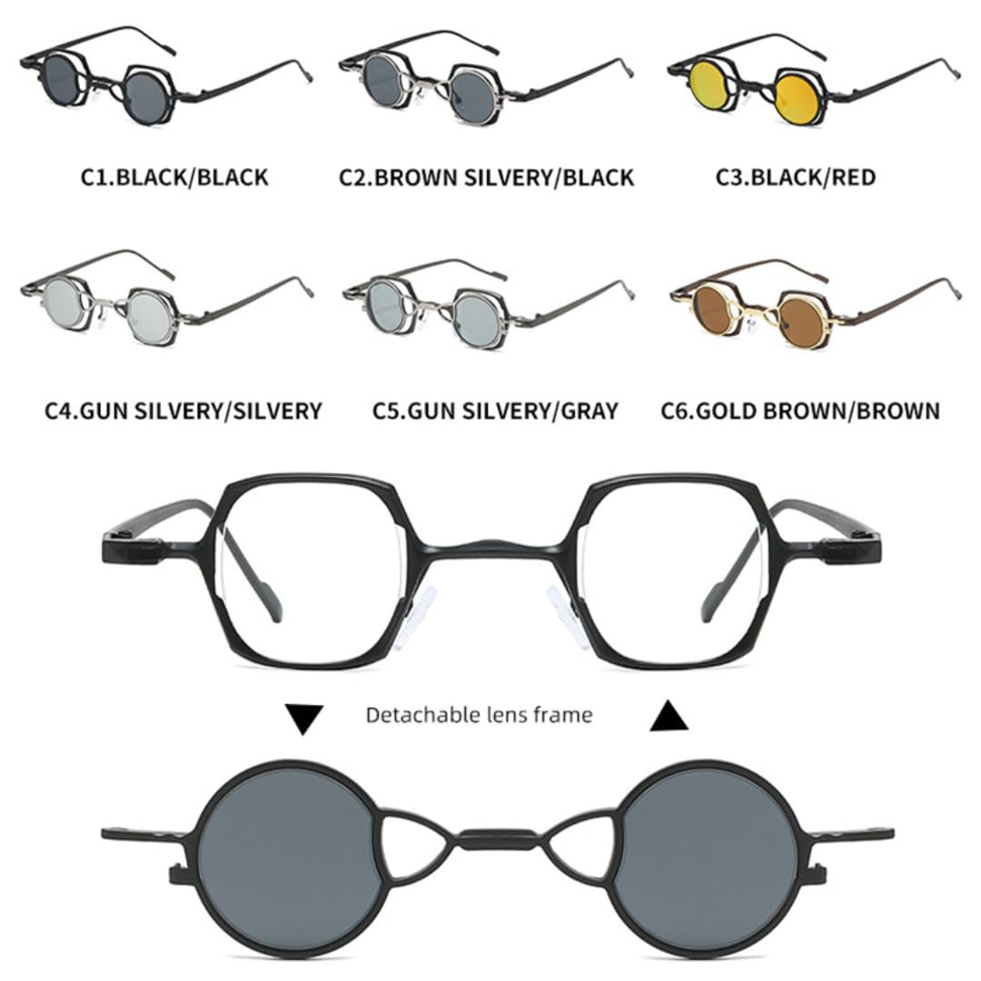 Gafas de sol de lujo para mujer, pequeñas, de metal, con lentes redondas desmontables, estilo espejo, protección UV400 para hombre.