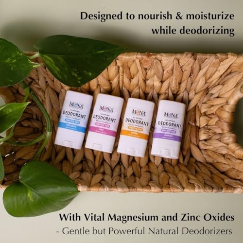 Image of MONA Brands Natural Mini Deodorant for Women & Men, Travel Size 4-Pack, Aluminum & Baking Soda Free, Gentle for Sensitive Skin, Vegan Deodorant Sticks, 0.53 oz Each
