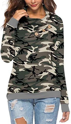 KISSMODA Women's Casual Camo Sweatshirts Thermal Cowl Neck Long Sleeve T-Shirts Tops