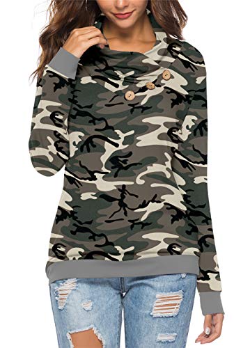 Kissmoda Women's Casual Camo Sweatshirts Thermal Cowl Neck Long Sleeve T-Shirts Tops #TOP25