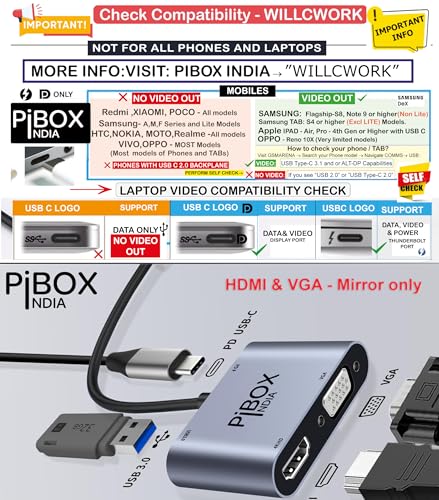Image of PiBOX India, USB C to HDMI VGA USB Adapter, Aluminium Type C USB hub 3.1 to HDMI 4K /VGA /USB 3.0 /USB C Converter Cable Charging Port Adapter Cable for Mac, Compatible Samsung Galaxy /Samsung Note