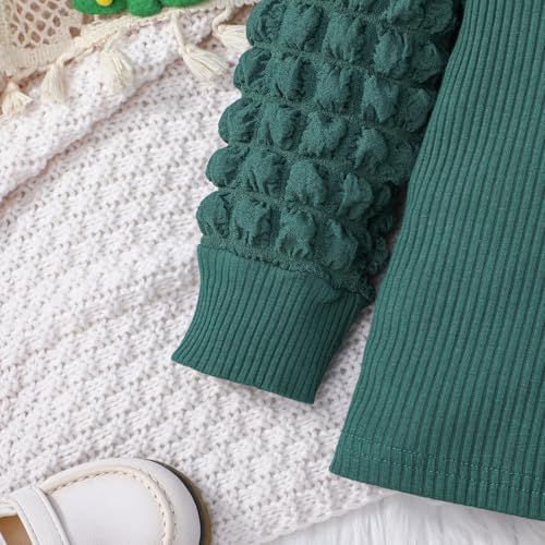 Image of Toddler Girls Christmas Outfits Girls Puff Sleeve Knit Ribbed Tops Button Down Vest Plaid Skirt Set Winter Clothes