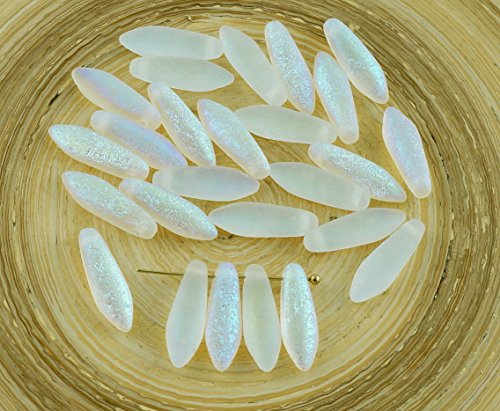 Leaf Beads 20pcs Mate Cristal AB Áspero Rústico Grabado Mate de Cristal checo Daga Perlas de la Hoja Plana de 5 mm x 16mm