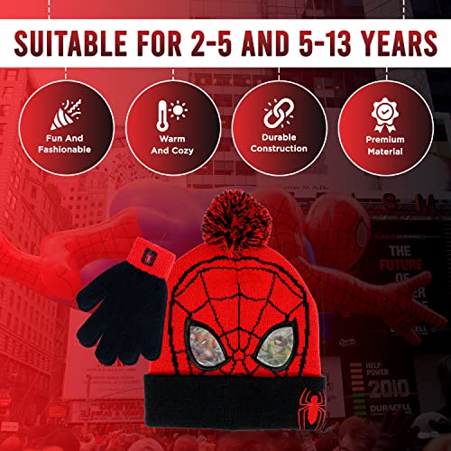Image of Marvel Spider-Man Boys Winter Hat and Mitten Set, Beanie Hat and Gloves