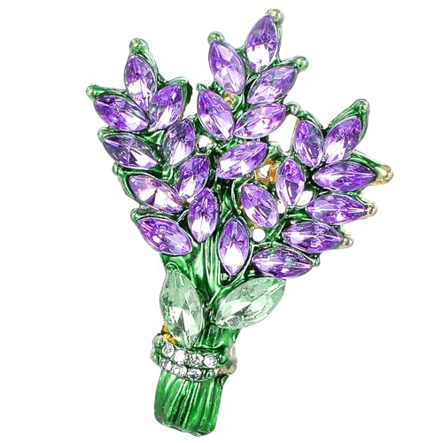 Image of Lavender Flower Pin Brooch Rhinestone Lapel Pins Elegant Aesthetic Crystal Pins Jewelry Clip Decoration Badges Accessories for Clothes Jackets Coat Backpacks Christmas Valentine's Day Gift Wedding