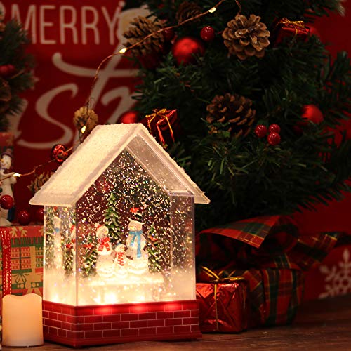 Image of Eldnacele Musical Snow Globe House with Timer, Lighted USB /Battery Operated Swirling Singing Water Glittering Lantern, Christmas Snow Globes House Holiday Festival Decoration- Snowman