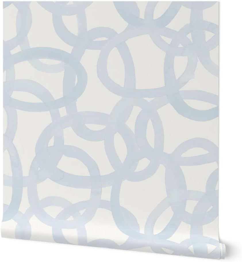 Peel & Stick Wallpaper 3ft x 2ft - Ice Blue Circles Paint Light Graphic Watercolor Graffiti Custom Removable Wallpaper by Spoonflower