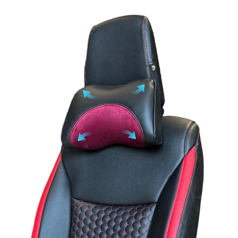 Image of Neodrift 'NeckFlow' - Neck Rest Cushion Orthopedic Velvet Memory Foam Pillow for Neck, Head, Shoulder Support - Pain Relief for Car, 1 Pc (Colour-Red)