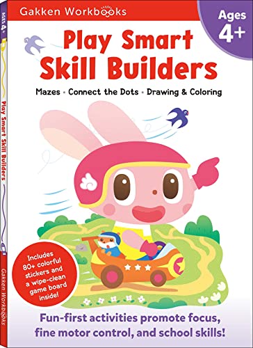  Play Smart Skill Builders Age 4+: Pre-K Activity Workbook with Stickers for Toddlers Ages 4, 5, 6: Build Focus and Pen-control Skills: Tracing, Mazes, Counting(Full Color Pages)