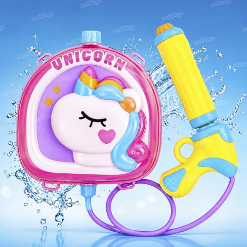 Image of Zest 4 Toyz Water Gun Toy Backpack | High Pressure pichkari Water Gun | Unicorn Theme | Summer Fun | Water Blaster with Tank Beach Toys for Kids