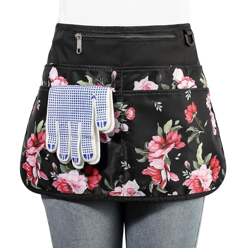 Bafelia Garden Apron for Women with 6 Pocket,Half Florist Apron (Peony)