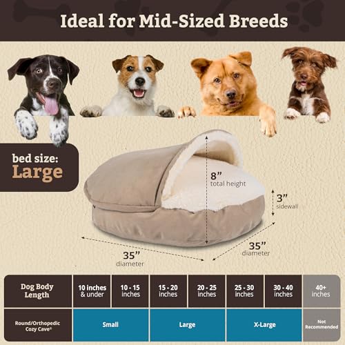 Image of Snoozer Cozy Cave Dog Bed, Round Covered Dog Bed, Buckskin (L)