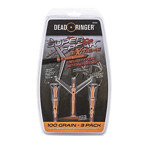 Dead Ringer 100 Grain Broadheads, Pack Of 3 Broadheads | Available In Mechanical, Hybrid Fixed/Mechanical, And Expandable Blades, Super Freak Extreme Orange #TOP4