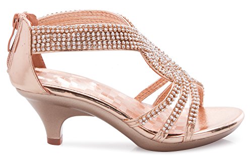 Image of Olivia K Girls' Kids Open Toe Strappy Rhinestone Dress Sandal Low Heel Shoes - Wedding, Dress, Dance, Flower Girl