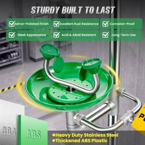 Image of Huanyu Emergency Shower and Eye Wash Station OSHA Approved Eyewash Station | Safety Shower 304 Stainless Steel Stand Plumbing Eye Washing Unit Commercial Eye Wash Kit Eyewash Sign Industrial Lab (1104)