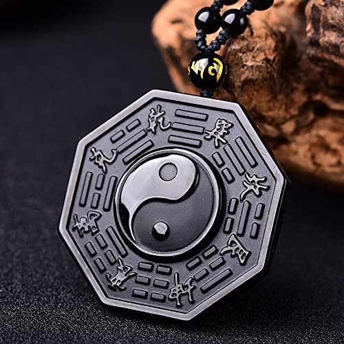 Accueil Bagua Miroir Obsidian Yin Yang Bagua Pendentif Collier Dames Pendentif Energy Amulet apporte Bonne Chance et Richesse (Color : A)