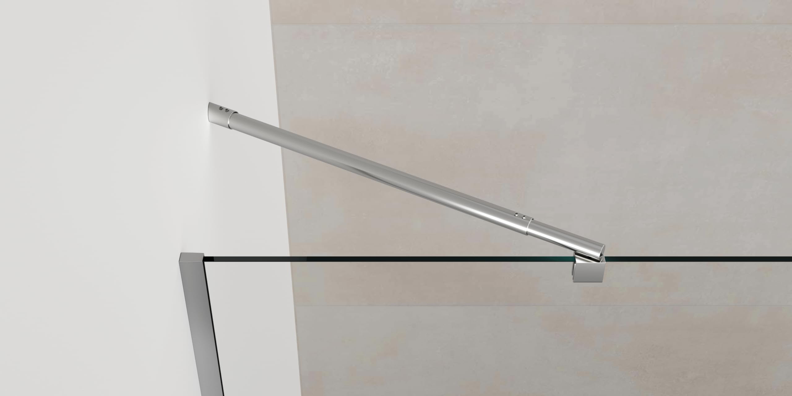 GME - Mampara Bañera Fija Cromo 85cm Frontal con Brazo de Sujeción | Mampara de Cristal Antical y Perfilería de Aluminio con 150cm de Altura | Vidrio con Grosor 8mm