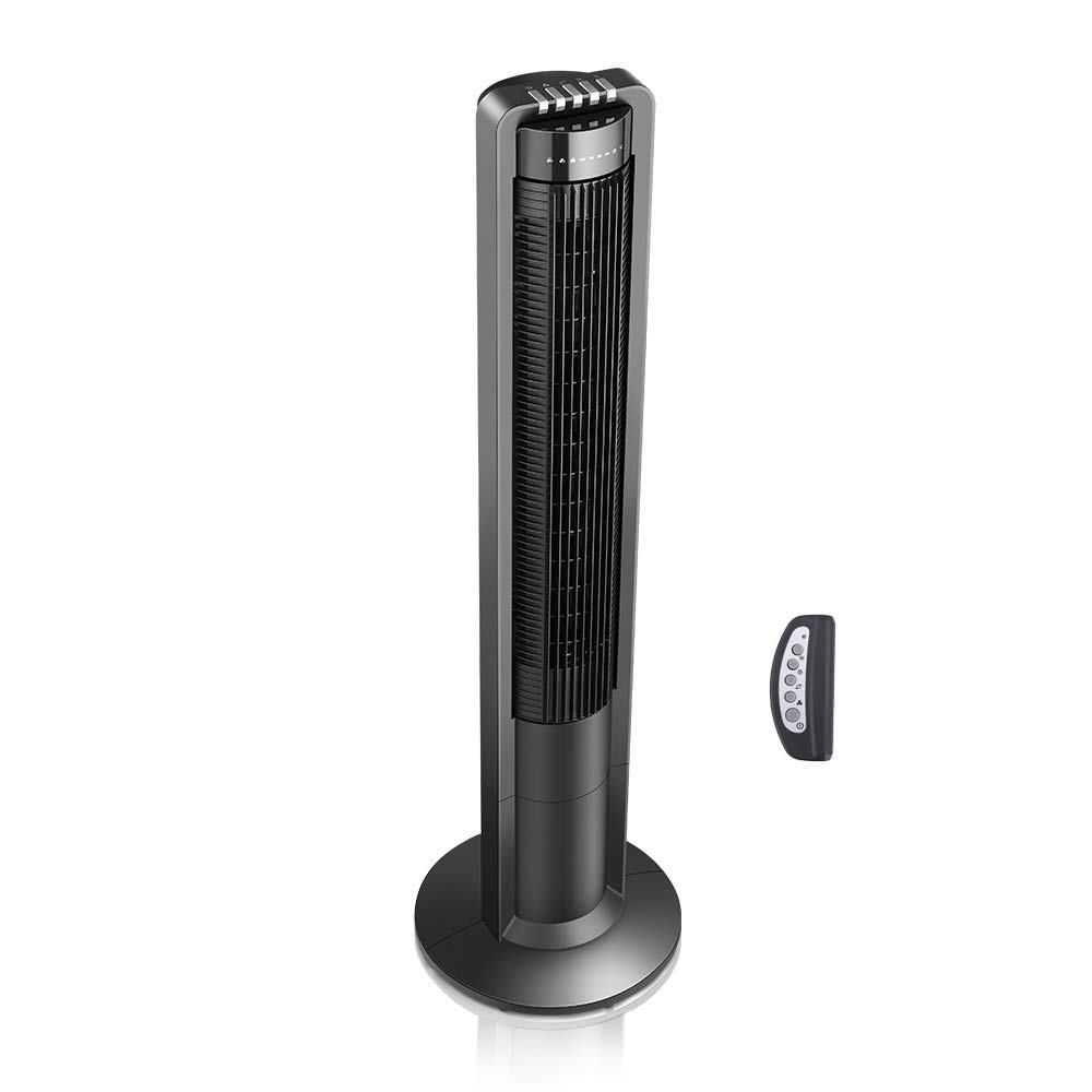 Turmventilator mit Fernbedienung, 109cm, leise, 115° oszillierender Säulenventilator, Standventilator schwarz, Timer, 0,04 kWh stromsparend, 3 Geschwindigkeiten, X01A, Tower Fan