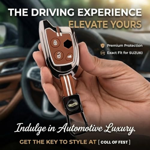 Image of Coll of Fest Premium Metal Silicone Brown Key Cover Compatible with Maruti Suzuki Nippon 3 Button Smart Key Cover Metal & Silicon Protection Glow in the Dark