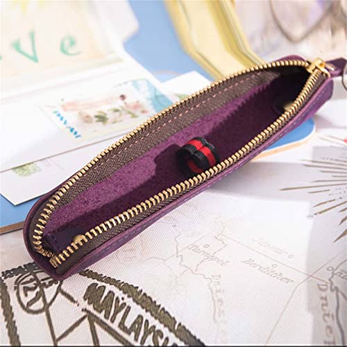 Image of Retro Crazy Horse Genuine Leather Stationery Pencil Case Storage Bag Casual Stationery Box (Purple)