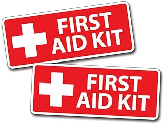 Red Cross First Aid Kit Sticker Self Adhesive Sticky Decal 911 Emergency Safety 4 х 1.5 inch Set of 2