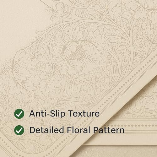 Image of Leather Placemat Cream Floral Design with Border | Heat Resistant, Waterproof, Non-Slip, Easy to Clean Faux Leather Dining Table Mats (Set of 2)