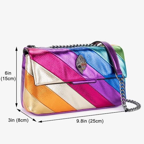 Image of Rejolly Rainbow Stripe Crossbody Shoulder Bag for Women Color Blocking PU Leather Colourful Purse with Chain Strap | PU Leather, with Chain Strap