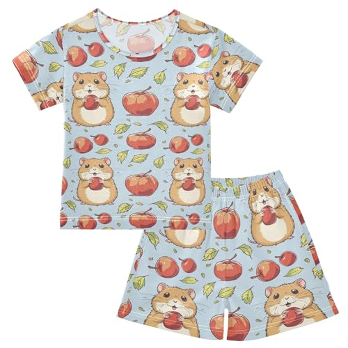 Hamster Fruit Leaves Pajama Set Pajamas Sleepwear Nightwear Loungewear Clothes Set B04033553