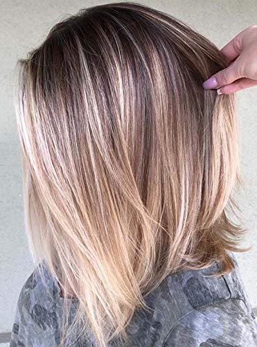 Fshine Hair Topper Crown Human Hair Wiglets for The Top of Your Head 12 inch Balayage Ombre Color 3 Darker Brown Fading to 8 And 22 Blonde Mono Base 5x5 Inch Real Hair Extensions