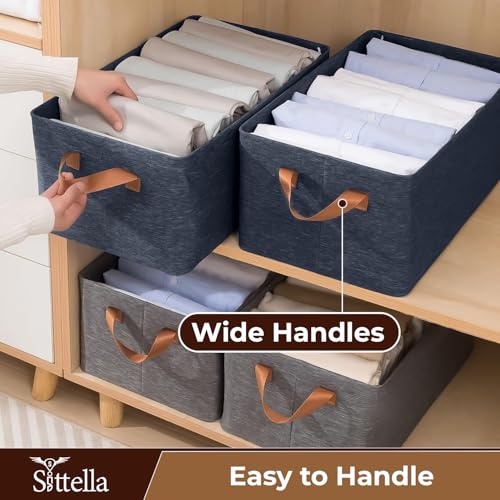 Image of SITTELLA 1 Pc Foldable Wardrobe Organizer with Durable Handle, Stuff Storage Box Closet Drawer Organizers for Clothes, Toys, Books, Blanket (Navy Blue)