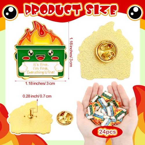 Image of Misdary 24 Pcs Dumpster Fire I'm Fine Lapel Pins Positive Enamel Pins Inspirational Employee Coworker Appreciation Gifts Bulk Cute Pins for Team Recognition Gifts Office Humor Emergency Nurse Gift