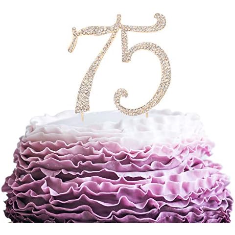 LINGPAR 75 Years Birthday Cake Topper - New Best Crystal Rhinestone 75th Wedding Anniversary Or 75 Years Old Cake Topper Party Decoration Gold Cover