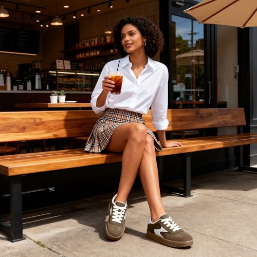 Image of Vilanva Women's Fashion Sneakers Casual Tennis Shoes with Genuine Suede Classic Retro Gum Sole Walking Trendy Footwear
