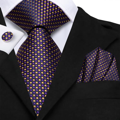 Image of Hi-Tie Men 63inches Tie Set Extra Long Necktie Paisley Tie Pocket Suqare Cufflinks Big and Tall Men Tie