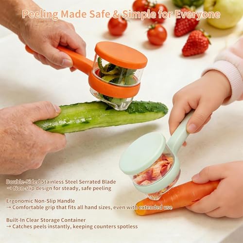 Image of Vegetable & Fruit Peeler with Storage Container, Double-Sided Stainless Steel Blade, Multi-Function Kitchen Peeler with Box (Multicolor)