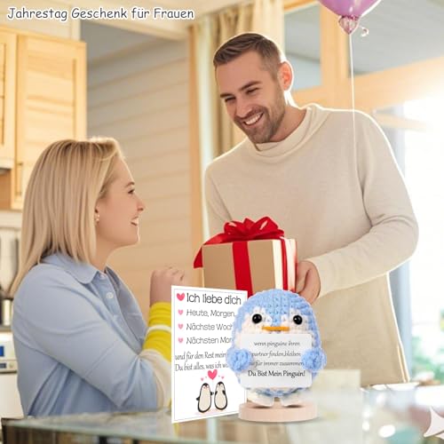 BOAITE Ich Liebe Dich Geschenke für Frauen Männer, Geschenk für Paar- Gestrickter Pinguin, Partner Geschenke, Hochzeitstag, Jahrestag für Sie Ihn, Liebes Geschenk für Ihn Sie