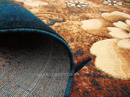 Image of Soft Thick Geometric Acrylic Washable Anti Skid Carpet. for Living Room Bedroom. Hall Size 9 x 12 feet (150X210 Cm) Blue D1