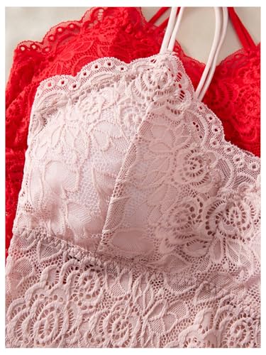 Image of Verdusa Women's Lingerie Sets 6 Piece Lace Bow Floral Underwear Bras Wireless Padded Bra and Panty Set