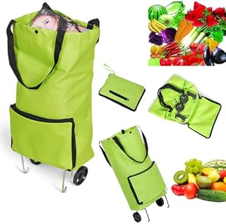 Jiakalamo Shopping Trolley, Reusable Grocery Bag Cart with 4 Wheels, Lightweight Supermarket Shopping Bag Waterproof Foldable Utility Cart for Lady Women Portable Travel Tote Bag Shopping Cart