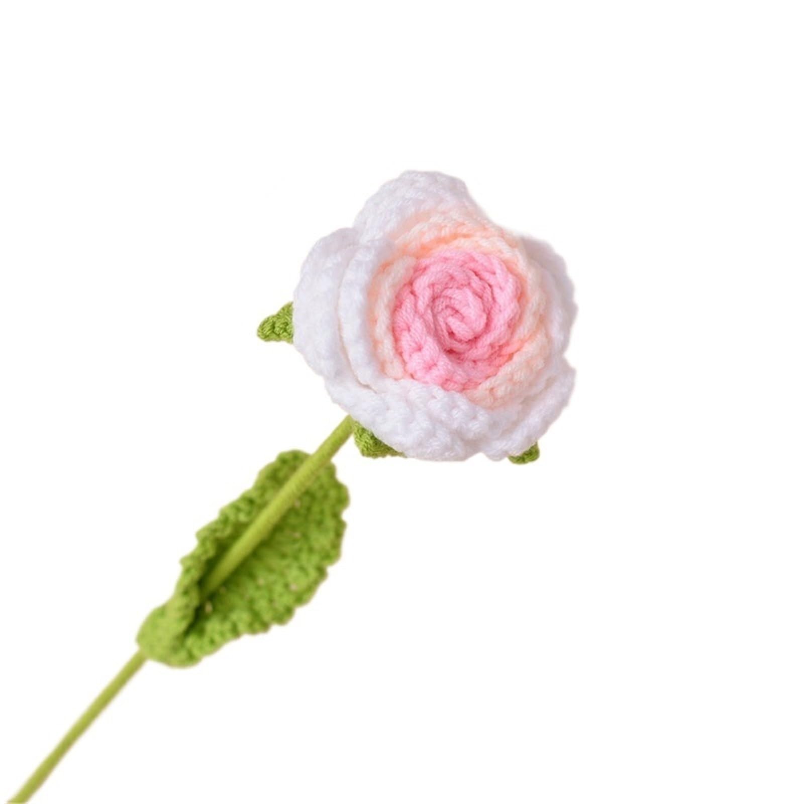 ENWWCH 3pcs Finished Knitting Crochet Hand Woven Rose Flowers Wedding Bridal Artificial Flower Bouquet For Home(Color2)