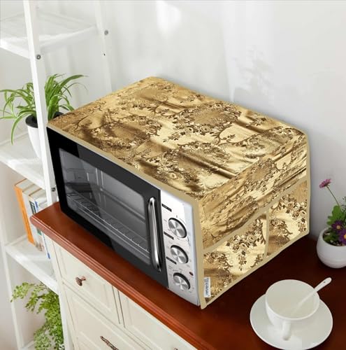 Image of PVC Waterproof 2-Layered Microwave Oven Top Cover With 4 Utility Pockets Suitable for Upto 30 Liter (Color- Golden, Size-36x14 Inches)