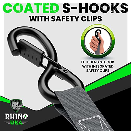 Rhino Usa Ratchet Tie Down Straps (4Pk) - 1,823Lb Guaranteed Max Break Strength, Includes (4) Premium 1" X 15' Rachet Tie Downs With Padded Handles. Best For Moving, Securing Cargo #TOP2