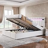 ✅【Modernes Bett mit LED】Mit bequemem Samtstoff hat das Kopfteil einen schönen LED-Lichtstreifen, der über eine 24-Tasten-Fernbedienung mit 4 automatischen Wechselmodi und 16 Lichtwechselfarben bedient wird.