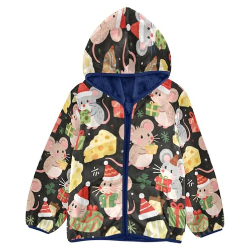 Mice Cheese Santa Hats Toddler Fleece Jacket Girl Boys Hooded Fleece Jacket Coat Warm Outwear Zip-up 3-10T